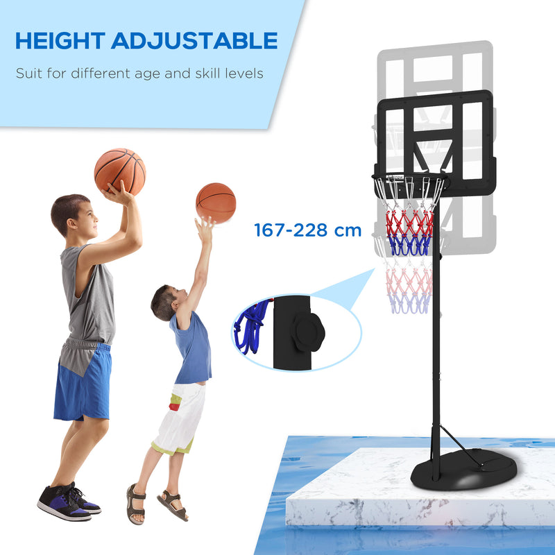 SPORTNOW 1.7-2.3m Basketball Hoop and Stand w/ Weighted Base, Wheels - Black