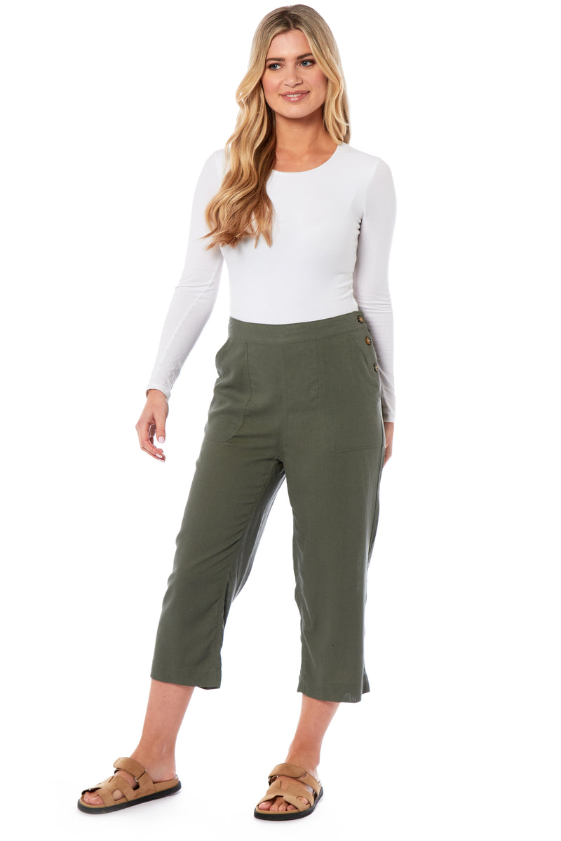 Ladies Linen 3/4 Trousers - Khaki