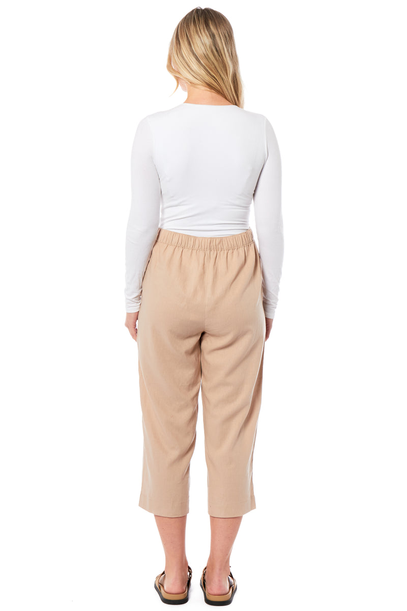 Ladies Linen 3/4 Trousers - Stone