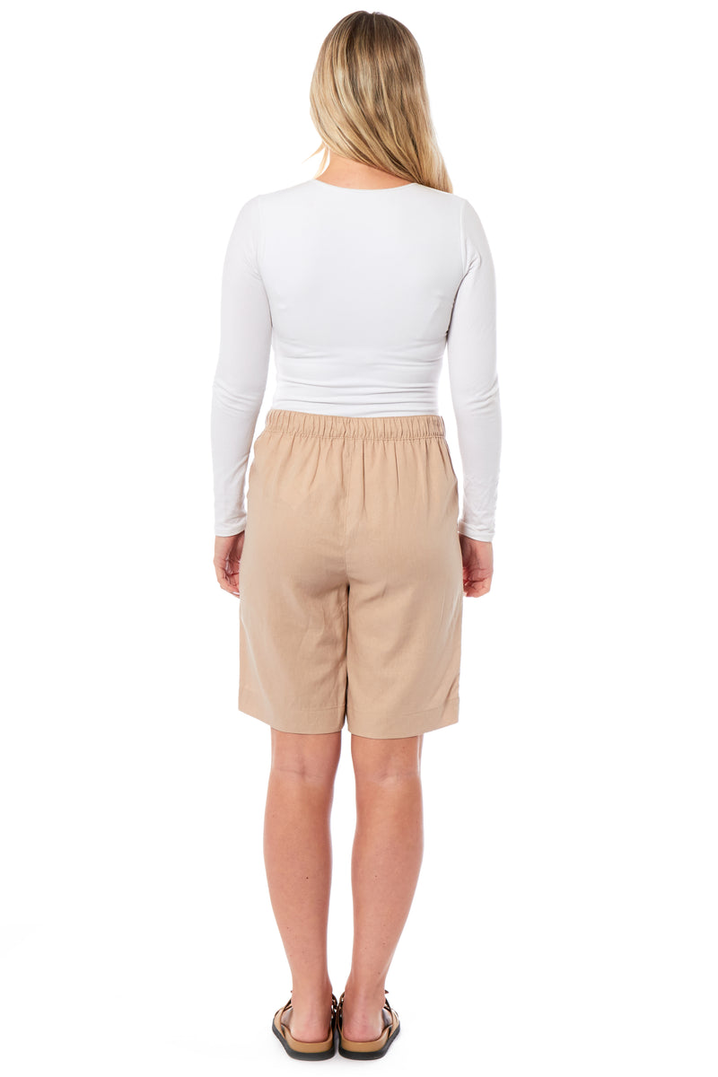 Ladies Linen Shorts - Stone