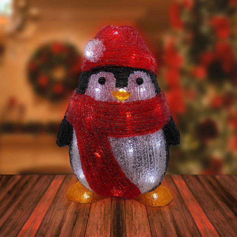 Christmas Sparkle Acrylic Penguin 30cm with 30 White LEDs