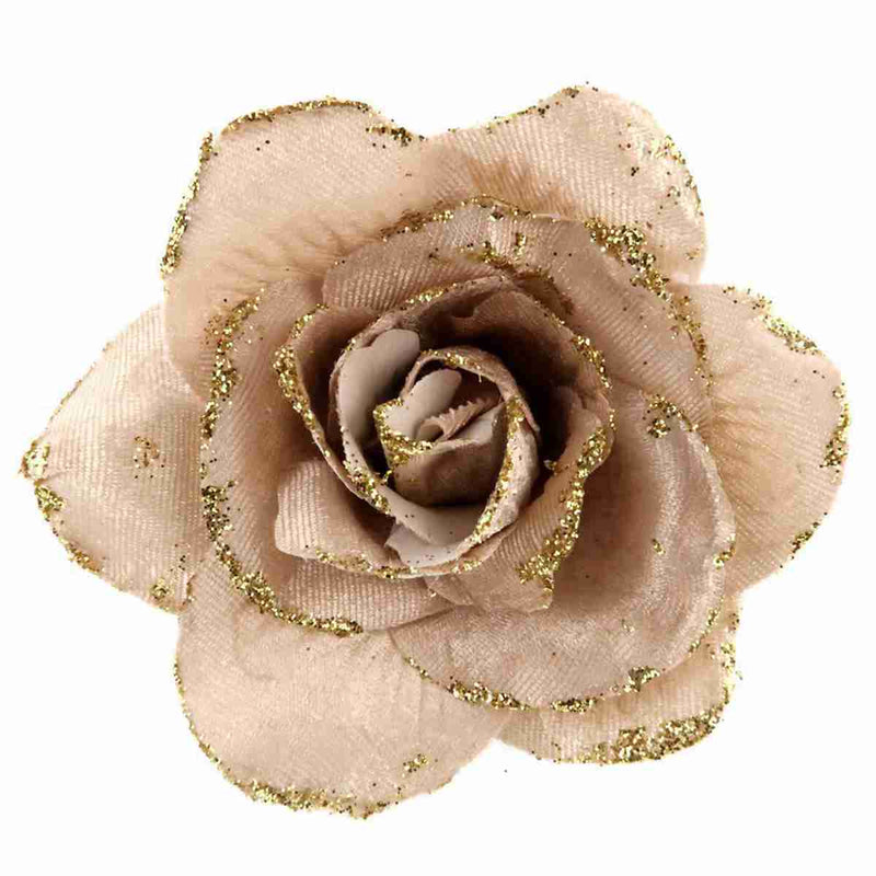 Rose Clip Decoration on Stem - Champagne (12cm)