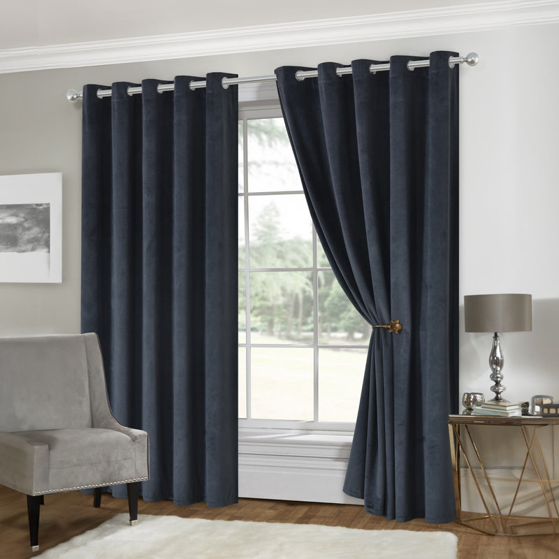 Lewis's Italian Velvet Blackout Curtains - Charcoal