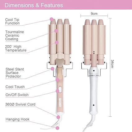 Bauer 22mm Triple Barrel Waver Wand Professional 3 Barrel Hair Waver Curler