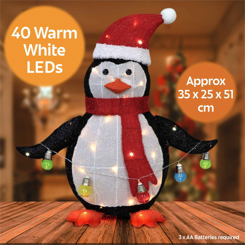 Christmas Sparkle Glitter Penguin with 40 Warm White Lights