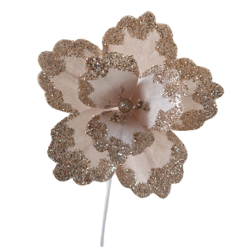 Christmas Sparkle Glitter Flower Stem Decoration 18cm - Champagne