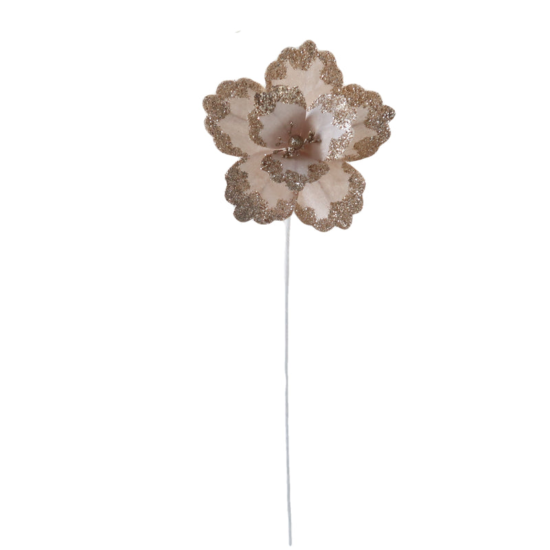 Christmas Sparkle Glitter Flower Stem Decoration 18cm - Champagne