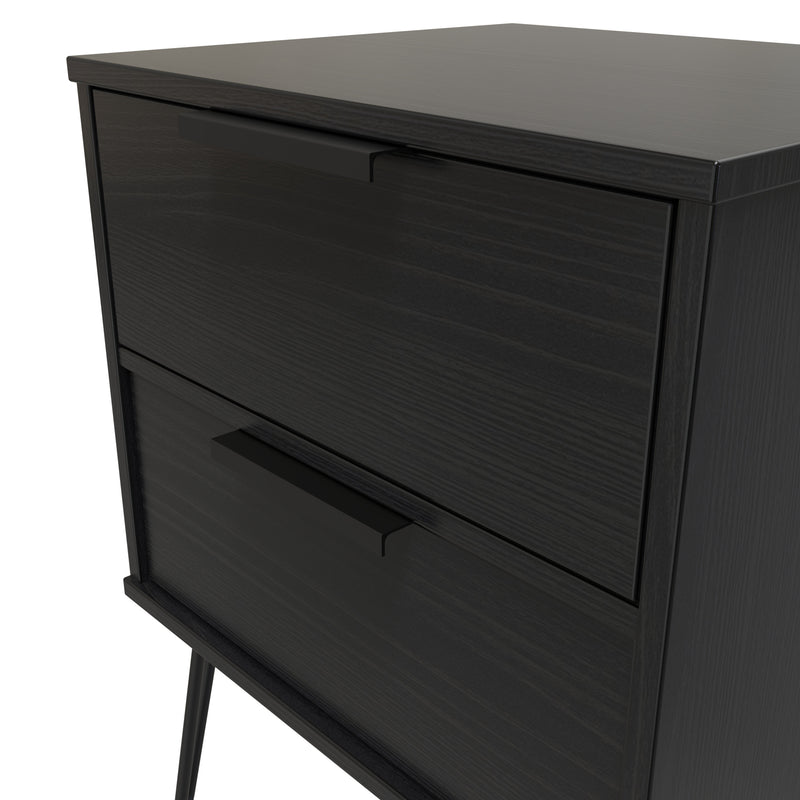 Haiti Ready Assembled Bedside Table with 2 Drawers  - Black Matt