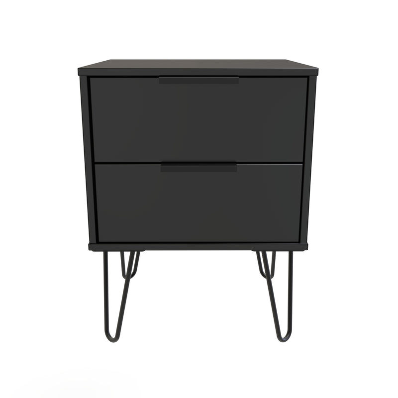 Haiti Ready Assembled Bedside Table with 2 Drawers  - Black Matt