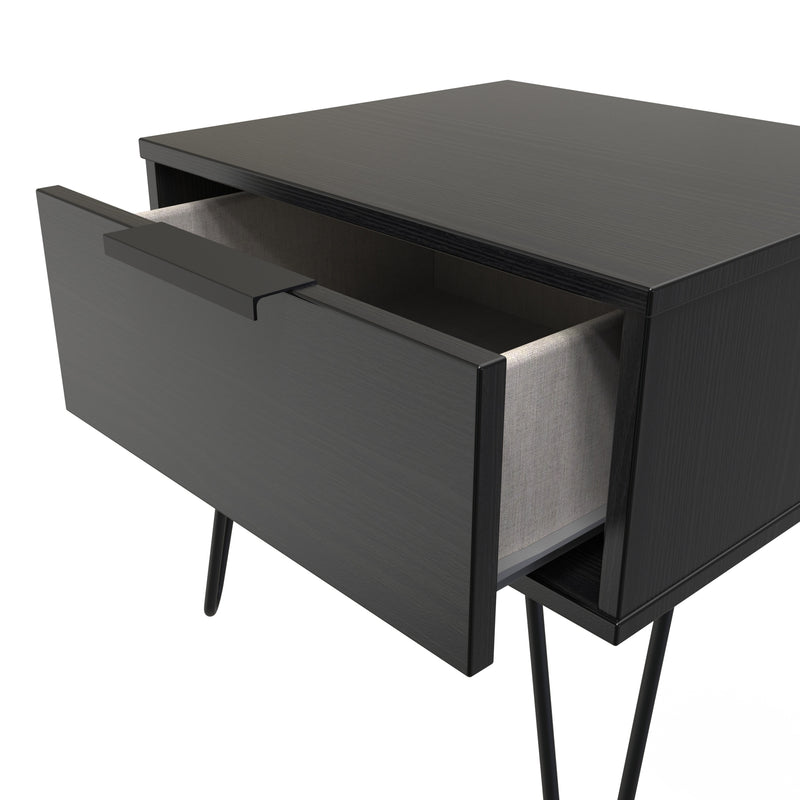 Haiti Ready Assembled Bedside Table with 1 Drawer  - Black Matt