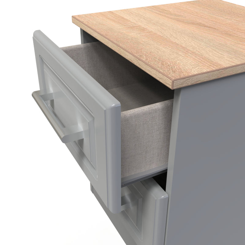 Kingston Ready Assembled Bedside Table with 2 Drawers  - Dust Grey & Bardolino Oak