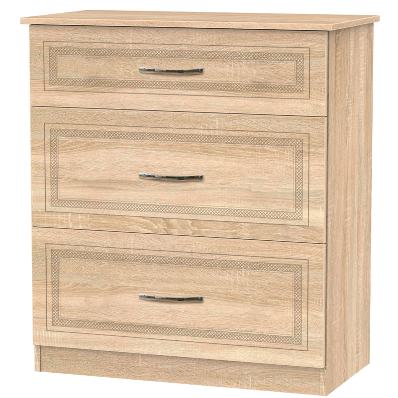 Dakar Ready Assembled Deep Chest of Drawers with 3 Drawers  - Modern Oak