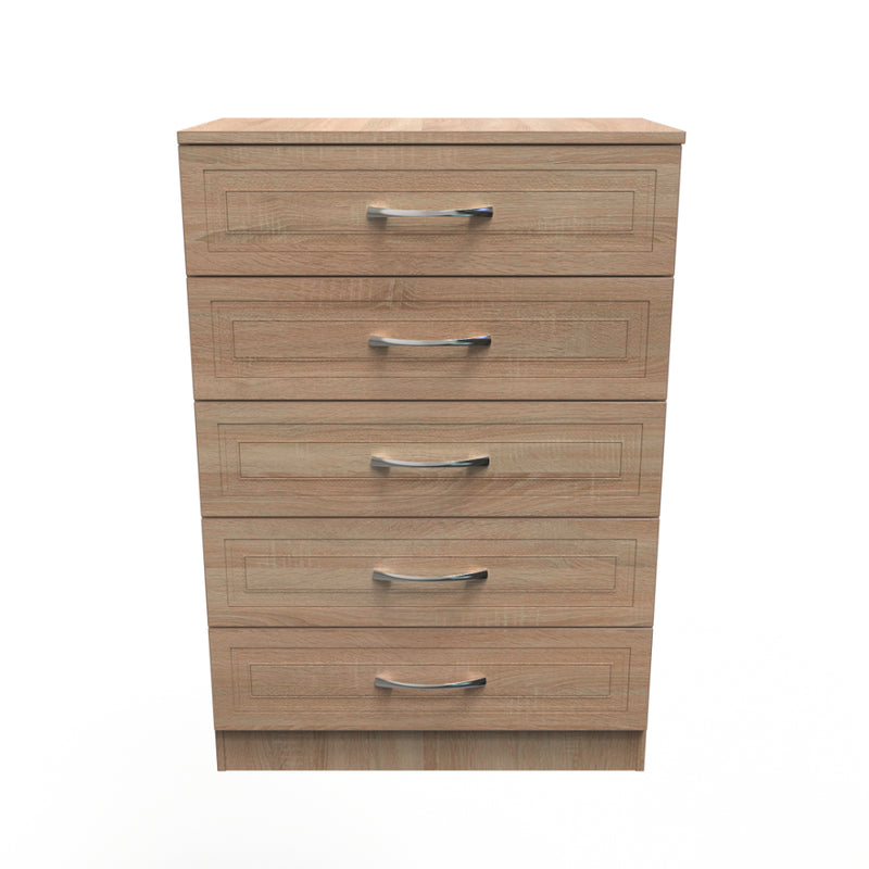 Dakar Ready Assembled Chest of Drawers with 5 Drawers  - Modern Oak