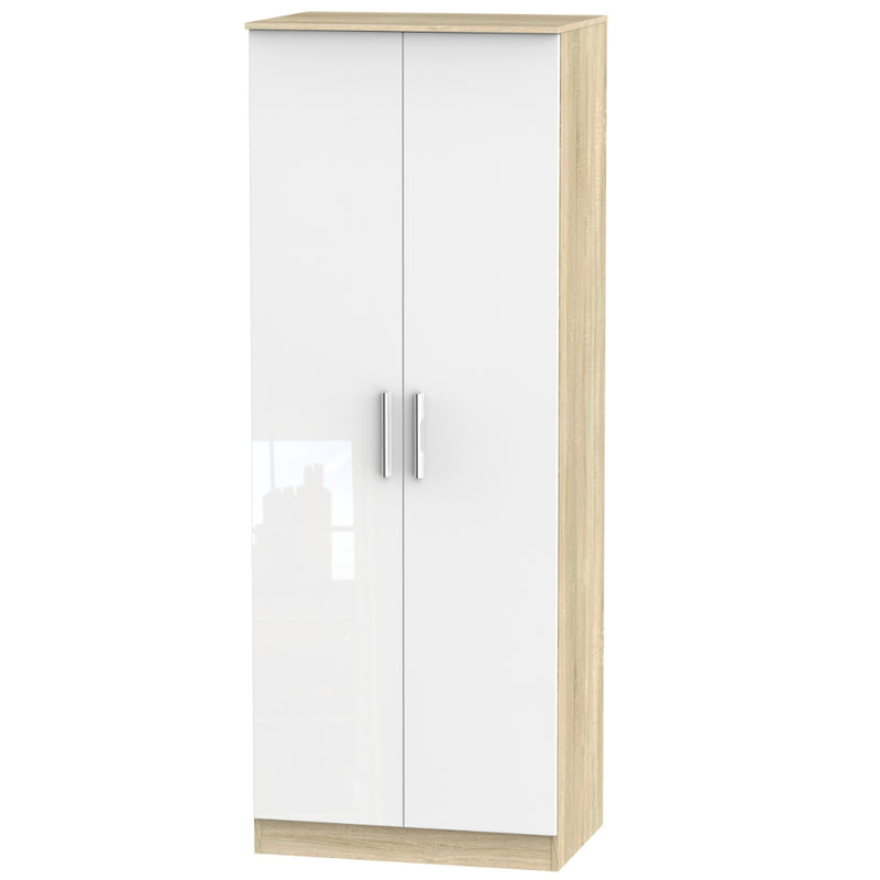 Copenhagen Ready Assembled Wardrobe with 2 Doors  - White Gloss & Bardolino Oak