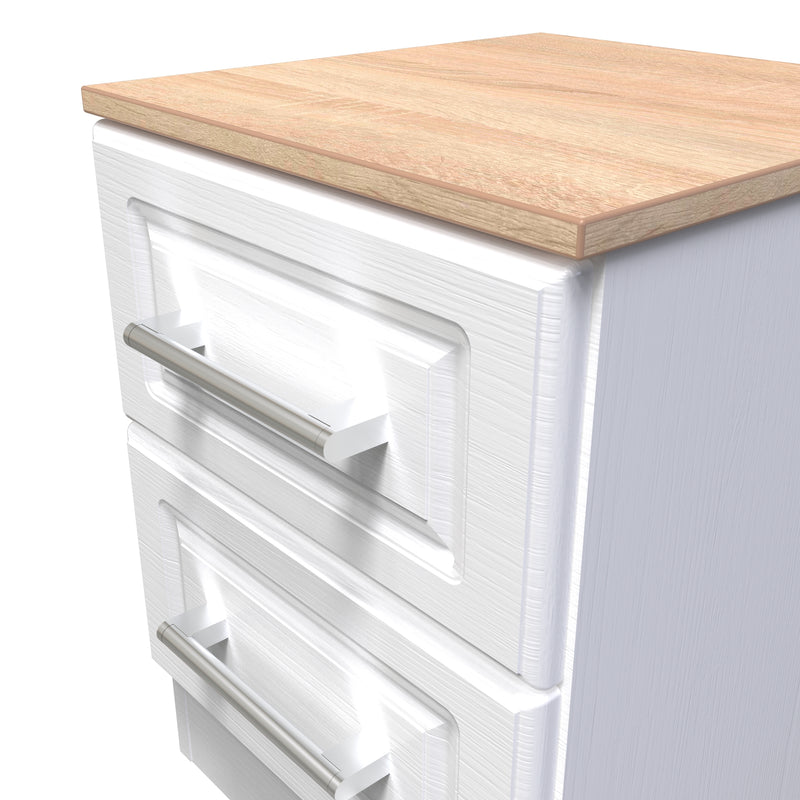 Kingston Ready Assembled Bedside Table with 2 Drawers  - White Ash & Bardolino Oak