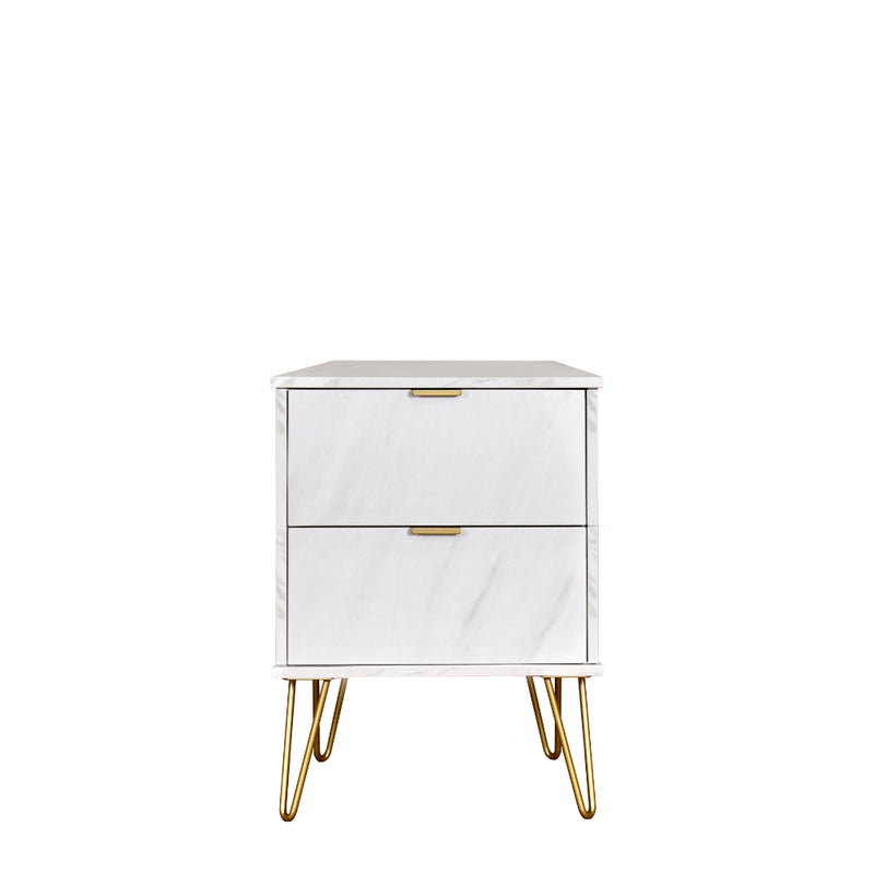 Harare Ready Assembled Bedside Table with 2 Drawers  - Marble