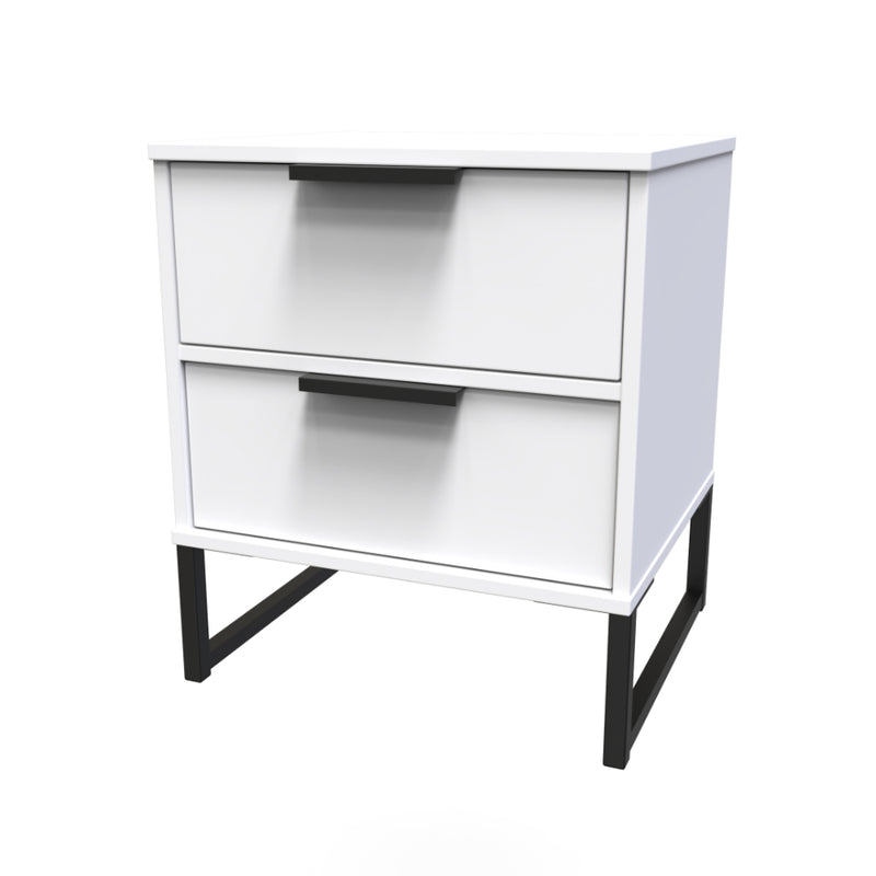 Havana Ready Assembled Bedside Table with 2 Drawers  - White Matt