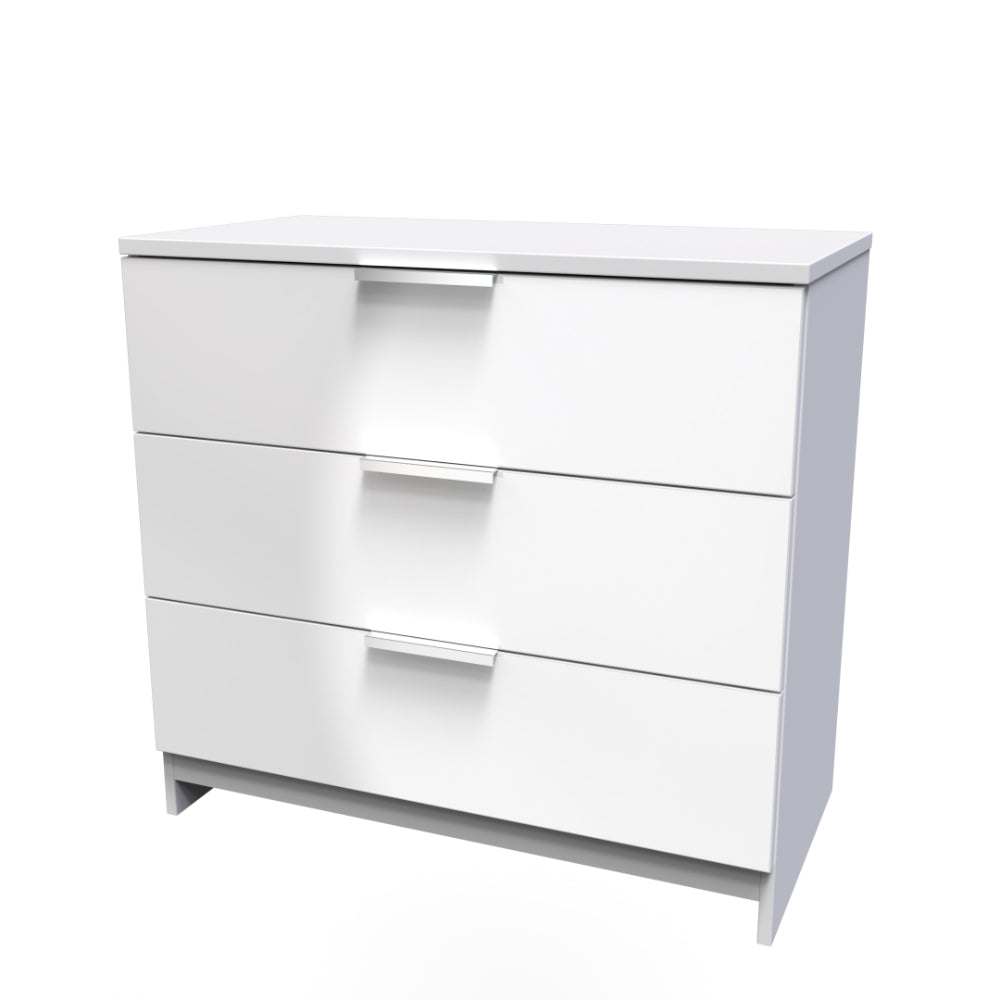 Paris Ready Assembled Chest of Drawers with 3 Drawers - White Gloss