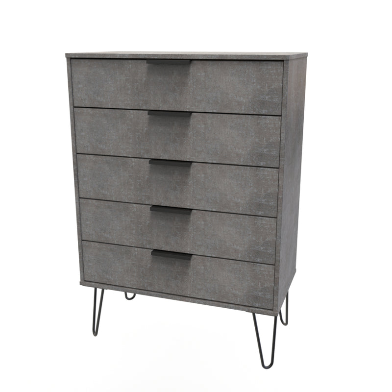 Haiti Ready Assembled Chest of Drawers with 5 Drawers  - Pewter