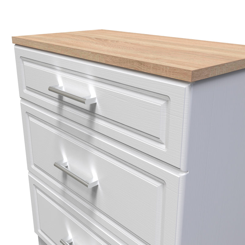 Kingston Ready Assembled Deep Chest of Drawers with 3 Drawers  - White Ash & Bardolino Oak