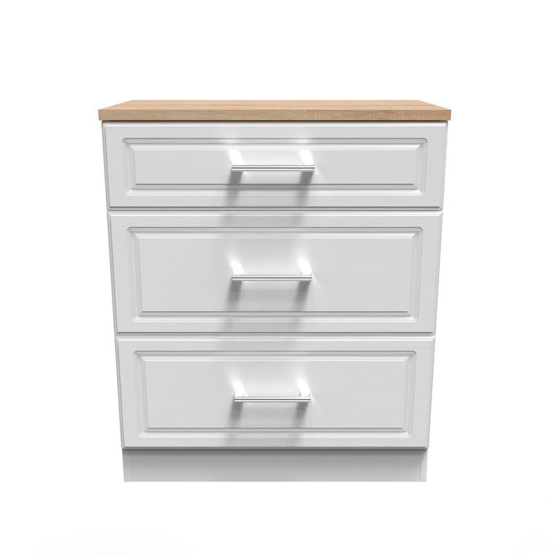 Kingston Ready Assembled Deep Chest of Drawers with 3 Drawers  - White Ash & Bardolino Oak