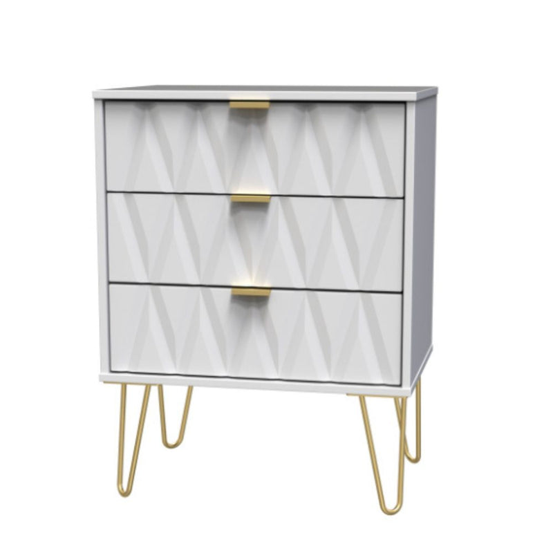 Glitz Ready Assembled Chest of Drawers with 3 Drawers  - White Matt & White