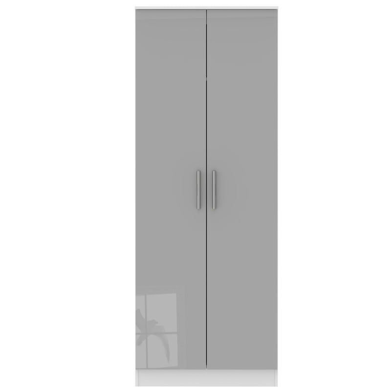 Copenhagen Ready Assembled Wardrobe with 2 Doors  - Grey Gloss & White