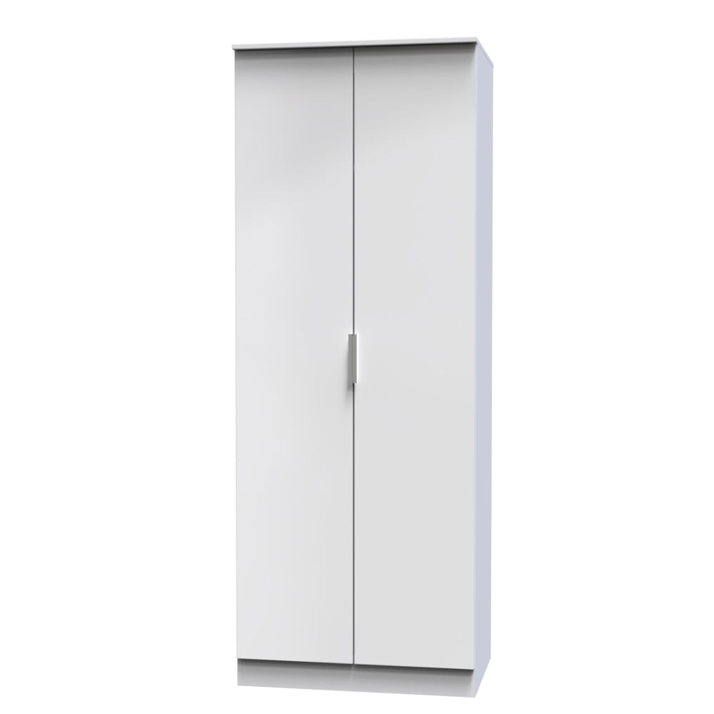 Paris Ready Assembled Wardrobe with 2 Doors - White Gloss & White