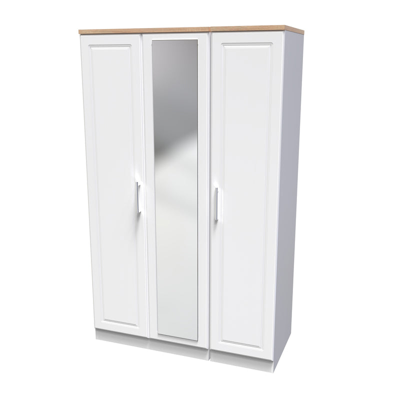 Kingston Ready Assembled Wardrobe with Triple Mirror  - White Ash & Bardolino Oak