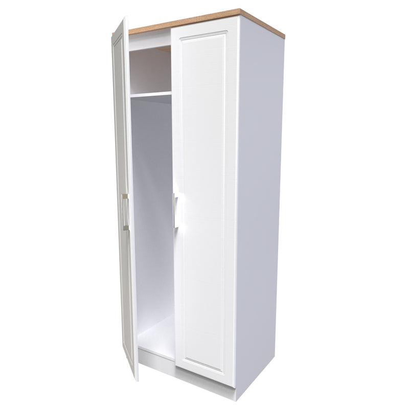 Kingston Ready Assembled Wardrobe with 2 Doors  - White Ash & Bardolino Oak