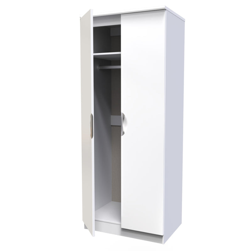 Cairo Ready Assembled Wardrobe with 2 Doors  - White Gloss & White