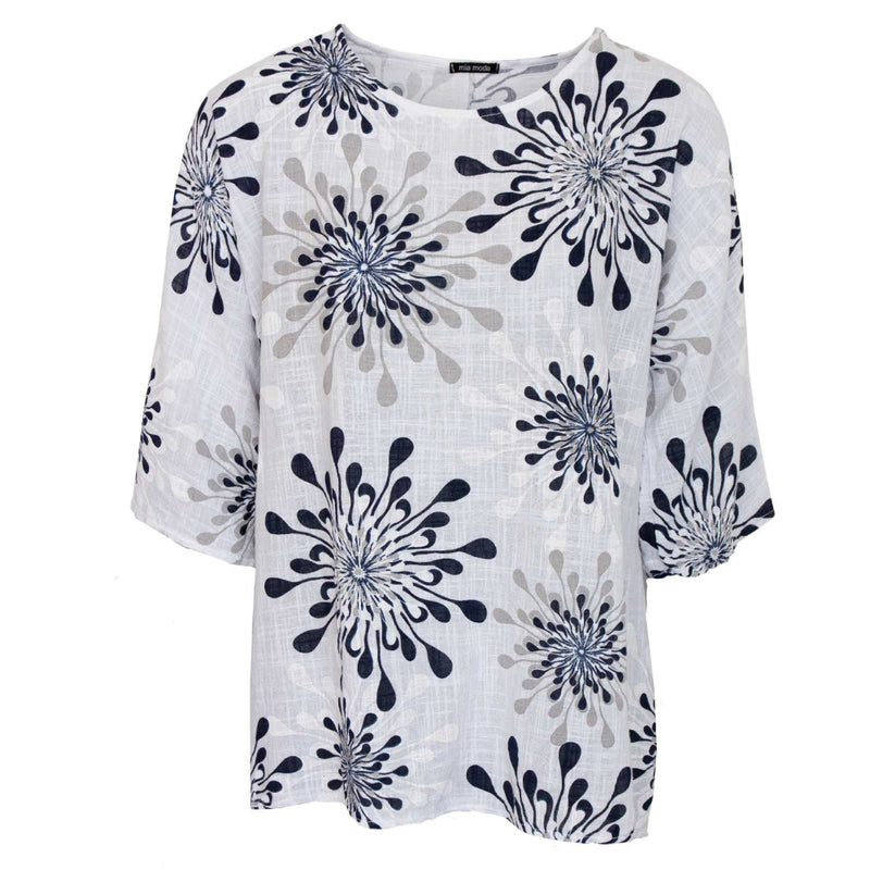 Floral Detailed Top - Oversized - White