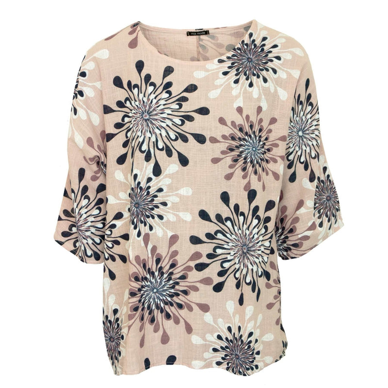 Floral Detailed Top - Oversized - Pink