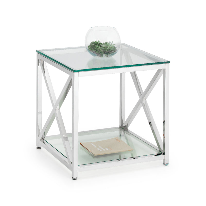 Miami Lamp Table 55x55x55cm - Glass & Silver