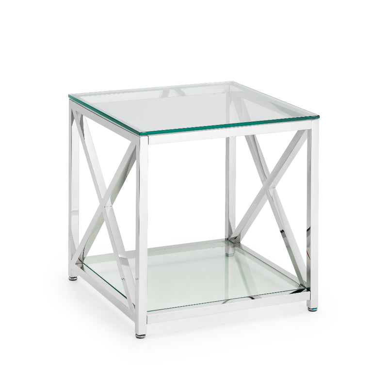 Miami Lamp Table 55x55x55cm - Glass & Silver