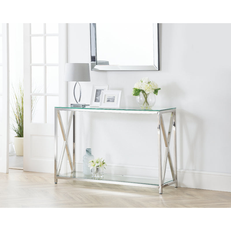 Miami Console Table 120x40cm - Glass & Silver