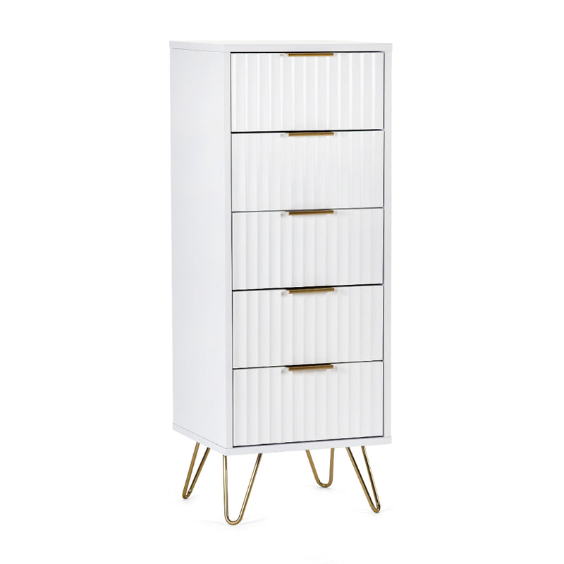 Murano Chest of Drawers with 5 Drawers Tallboy 1.2m - Matt White