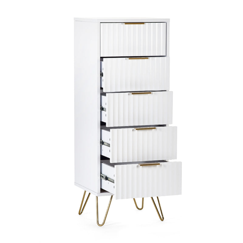 Murano Chest of Drawers with 5 Drawers Tallboy 1.2m - Matt White