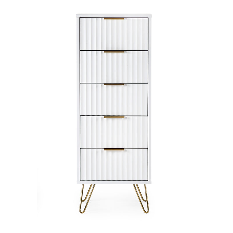 Murano Chest of Drawers with 5 Drawers Tallboy 1.2m - Matt White