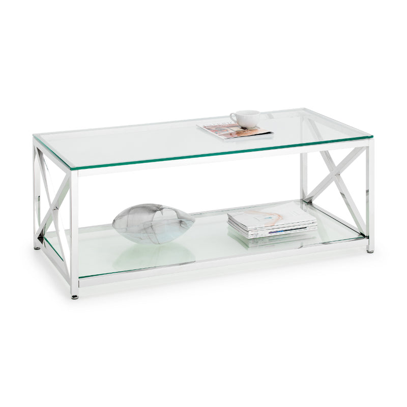 Miami Coffee Table 120x60cm - Glass & Silver