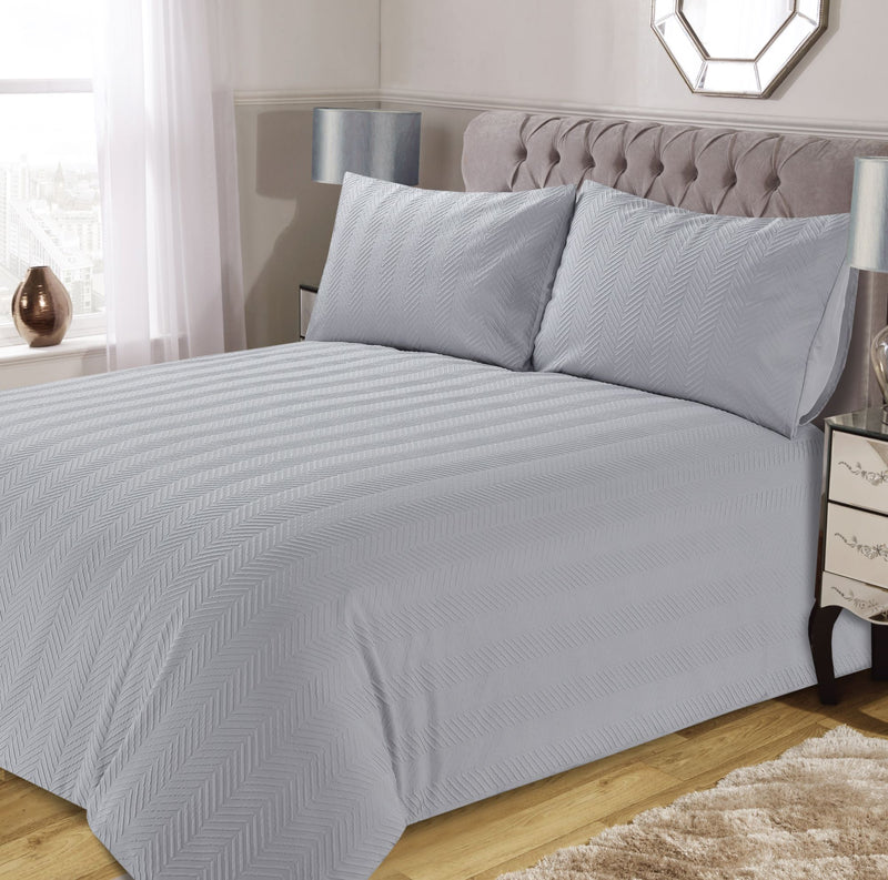 Lewis's Wave Embossed Microfibre Duvet Set - Silver