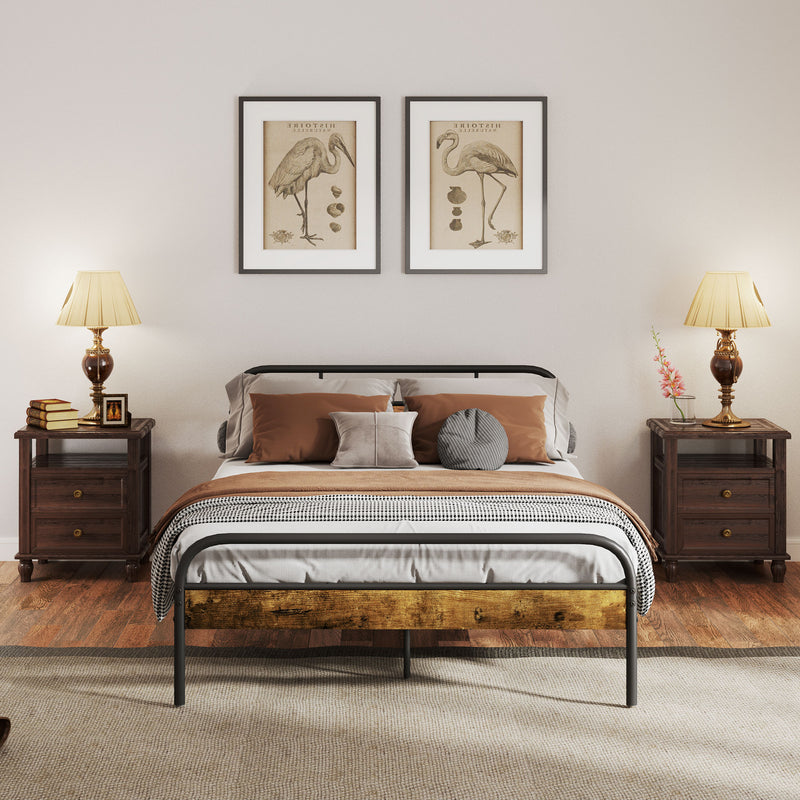 HOMCOM Double Bed Frame with Headboard, No Box Spring Needed, Rustic Brown