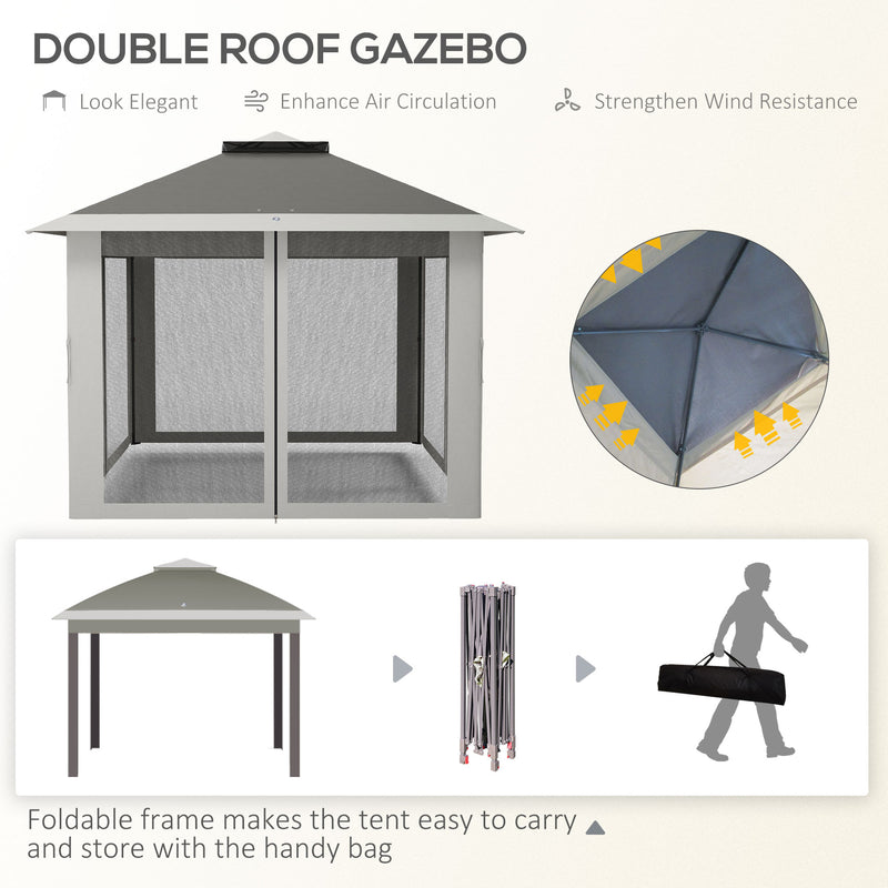 Outsunny Pop Up Gazebo Height Adjustable Canopy Tent w/ Carrying Bag, Dark Grey