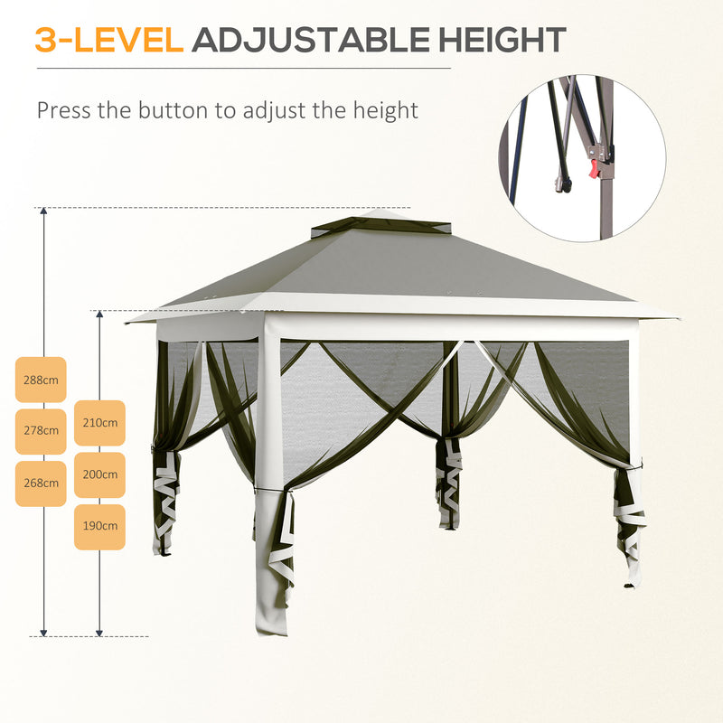 Outsunny Pop Up Gazebo Height Adjustable Canopy Tent w/ Carrying Bag, Dark Grey