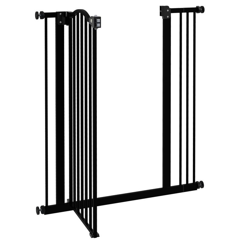 PawHut 74-87cm Adjustable Metal Pet Gate Safety Barrier w/ Auto-Close Door Black