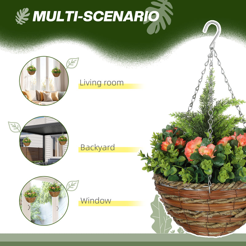 Outsunny 2 PCs Artificial Lisianthus Flower Hanging Planter Basket