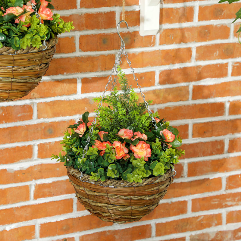 Outsunny 2 PCs Artificial Lisianthus Flower Hanging Planter Basket