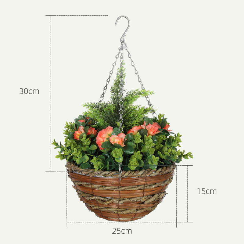 Outsunny 2 PCs Artificial Lisianthus Flower Hanging Planter Basket