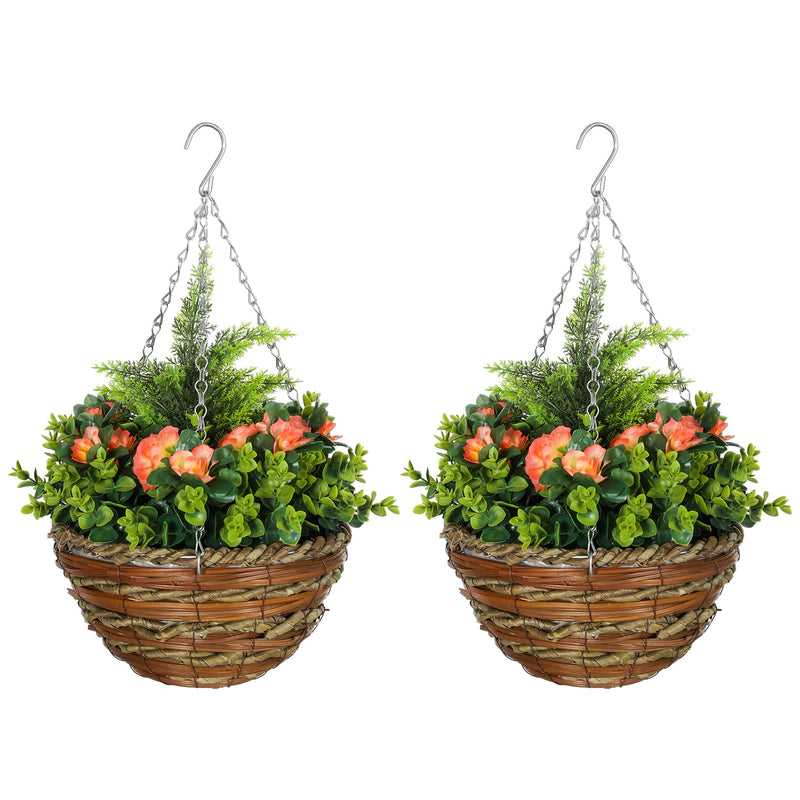 Outsunny 2 PCs Artificial Lisianthus Flower Hanging Planter Basket