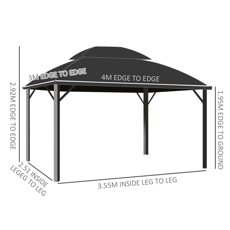 Outsunny 4 x 3(m) Polycarbonate Gazebo for Lawn, Yard, Patio, Deck